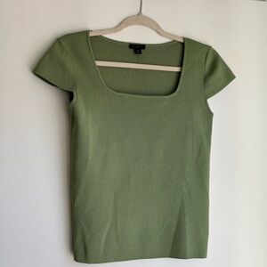 Ann Taylor Factory Square Neck Short-Sleeved Sweater | M | Green